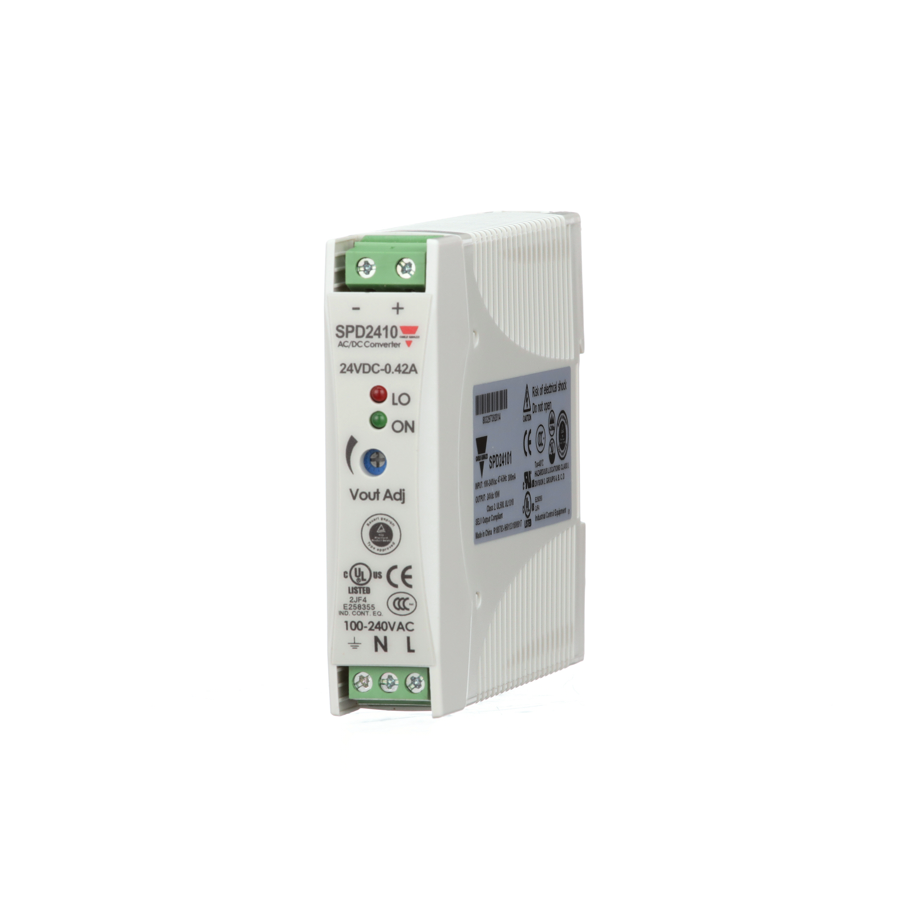 Carlo Gavazzi Switching Power Supply; 24VDC OUT; 0.42A; 90-265VAC / 120-375VDC IN; Single-Phase; DIN Rail Mount